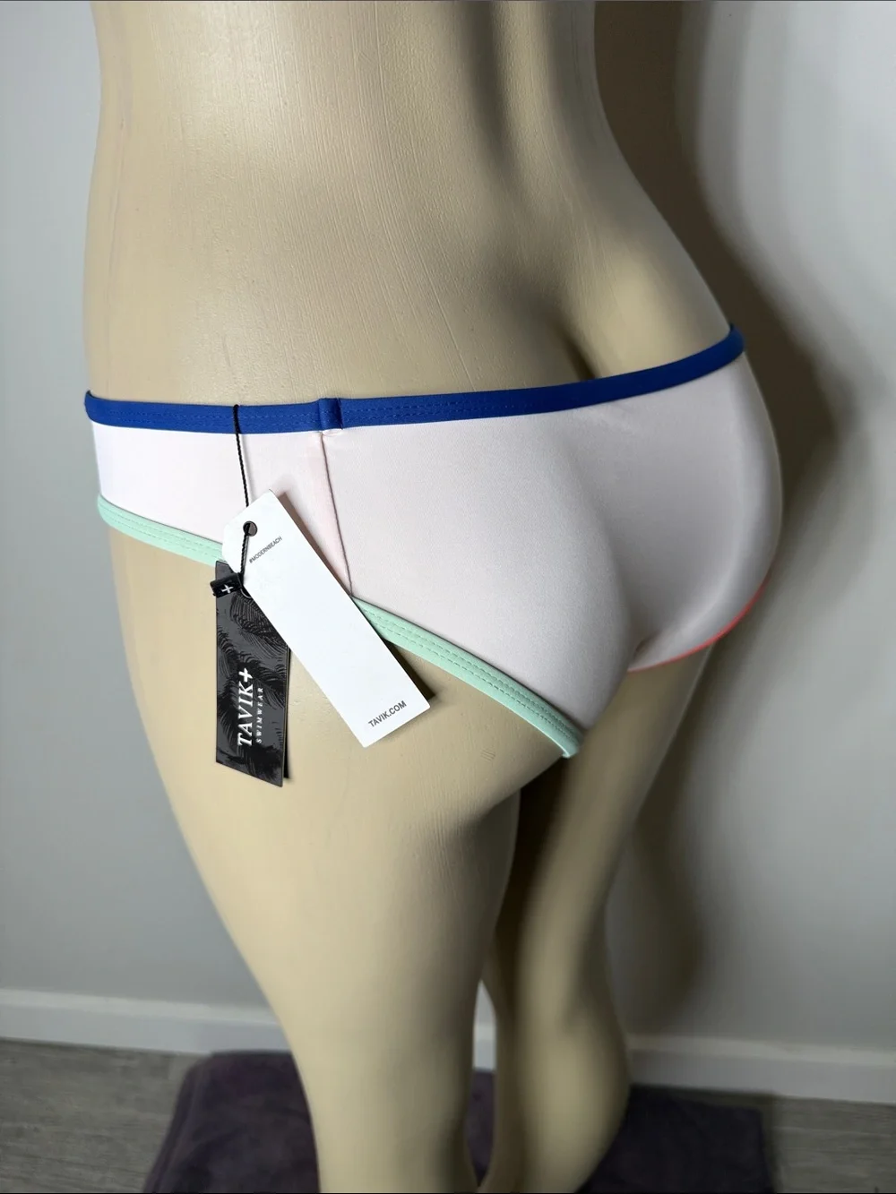 Tavik White Bikini Bottom with Blue, Coral & Mint Trim